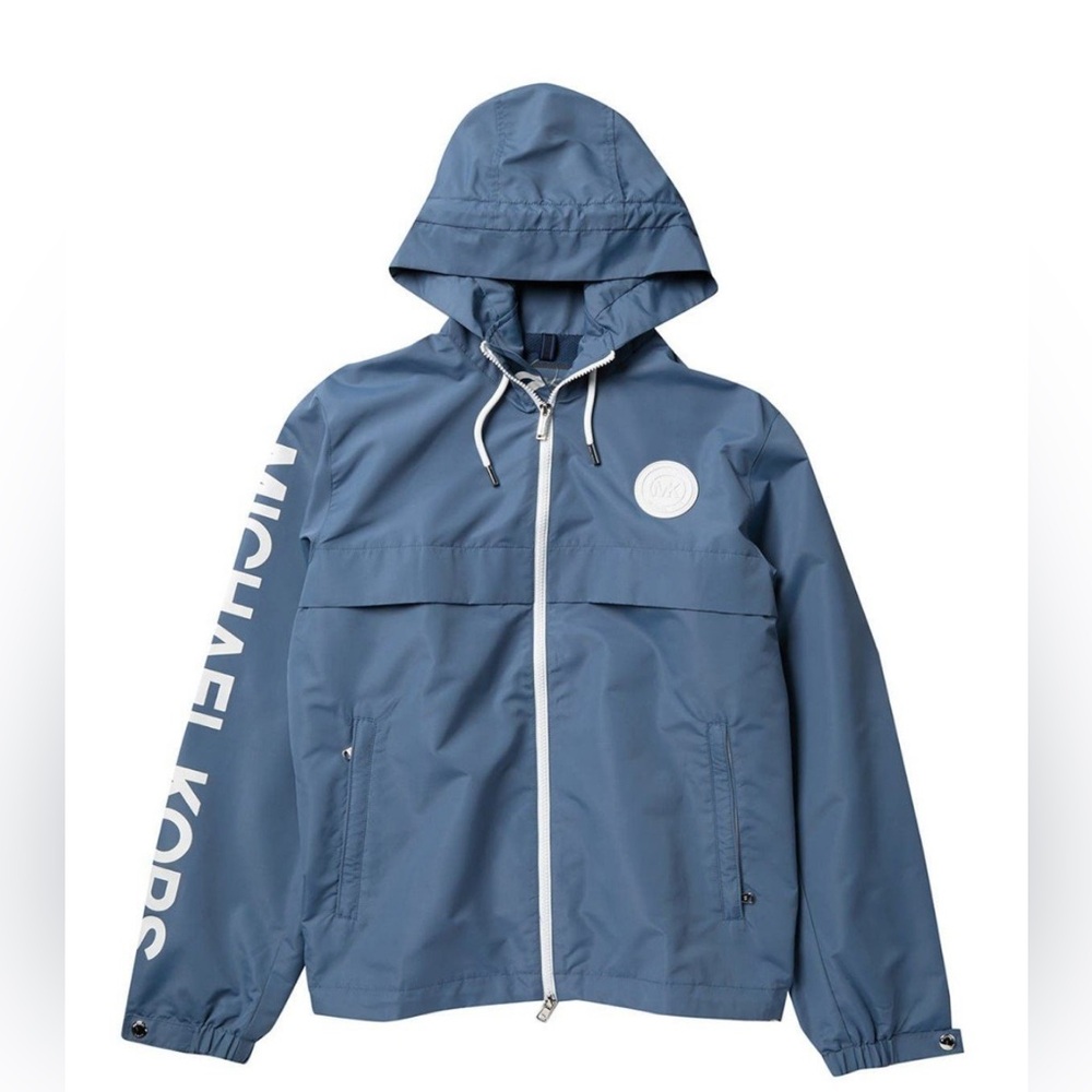 Michael Kors Blue Women’s Blue Zip Logo Hooded Windbreaker NWOT
